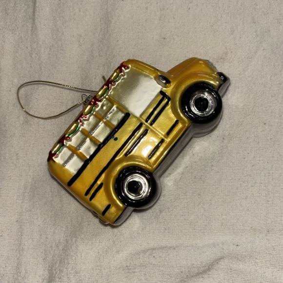 School Bus Christmas Tree Glass Ornament with Santa Claus Driver - Picture 7 of 12
